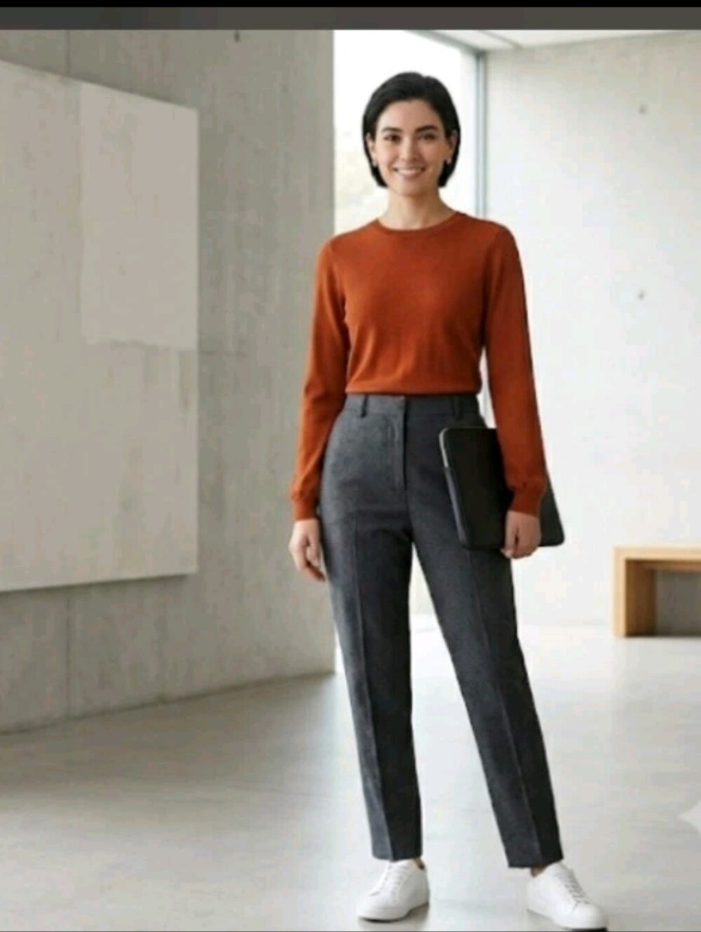 Garnet Hill Long Sleeve Pullover Top Tee Orange L Minimalist #3200